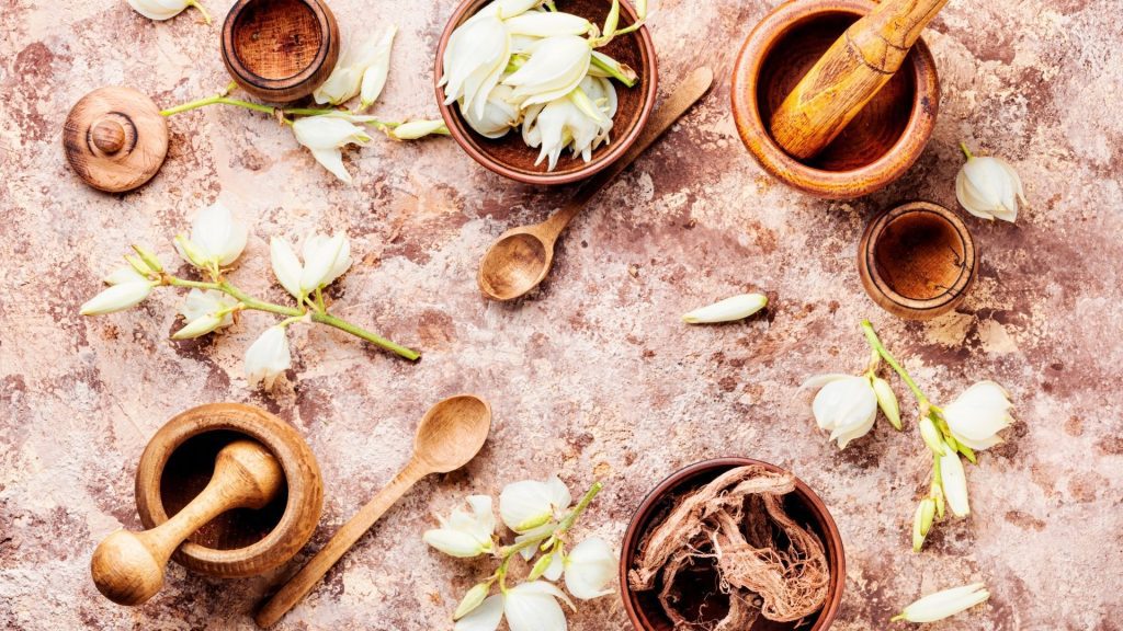 Préparation de plantes comestibles et d'épices dans des bols