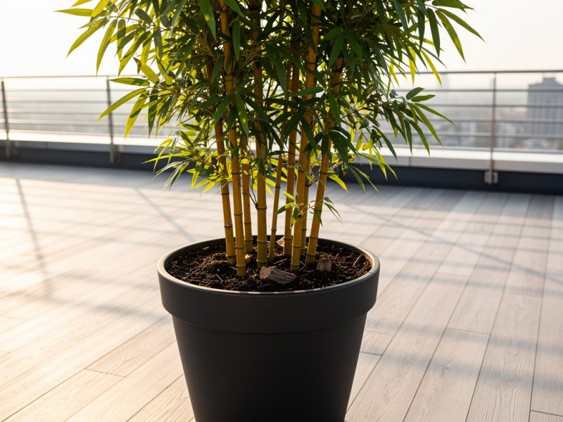 Bambou en pot noir sur terrasse