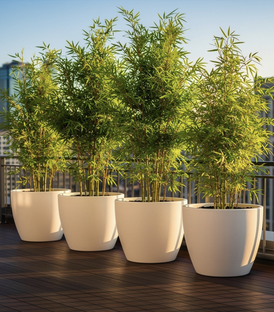 Bambou en pots sur terrasse urbaine