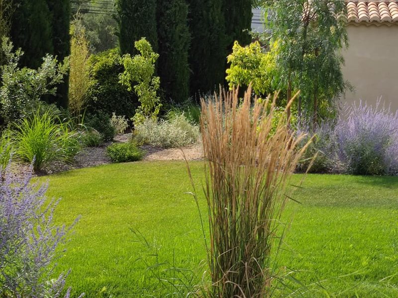 Jardin paysager devant un mur